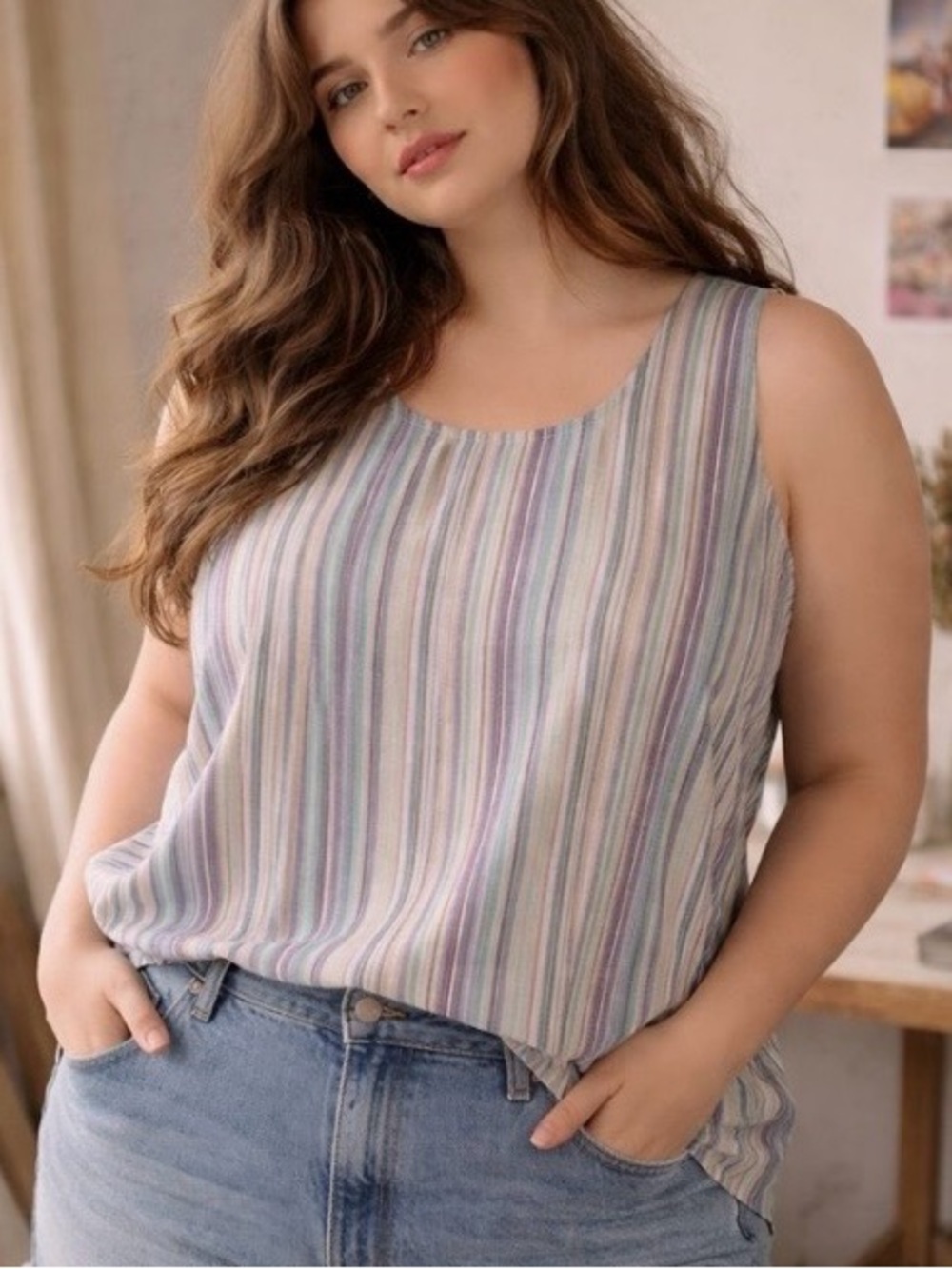 NWT!Maggie Barnes Multicolor Striped Tank Top Size 3X